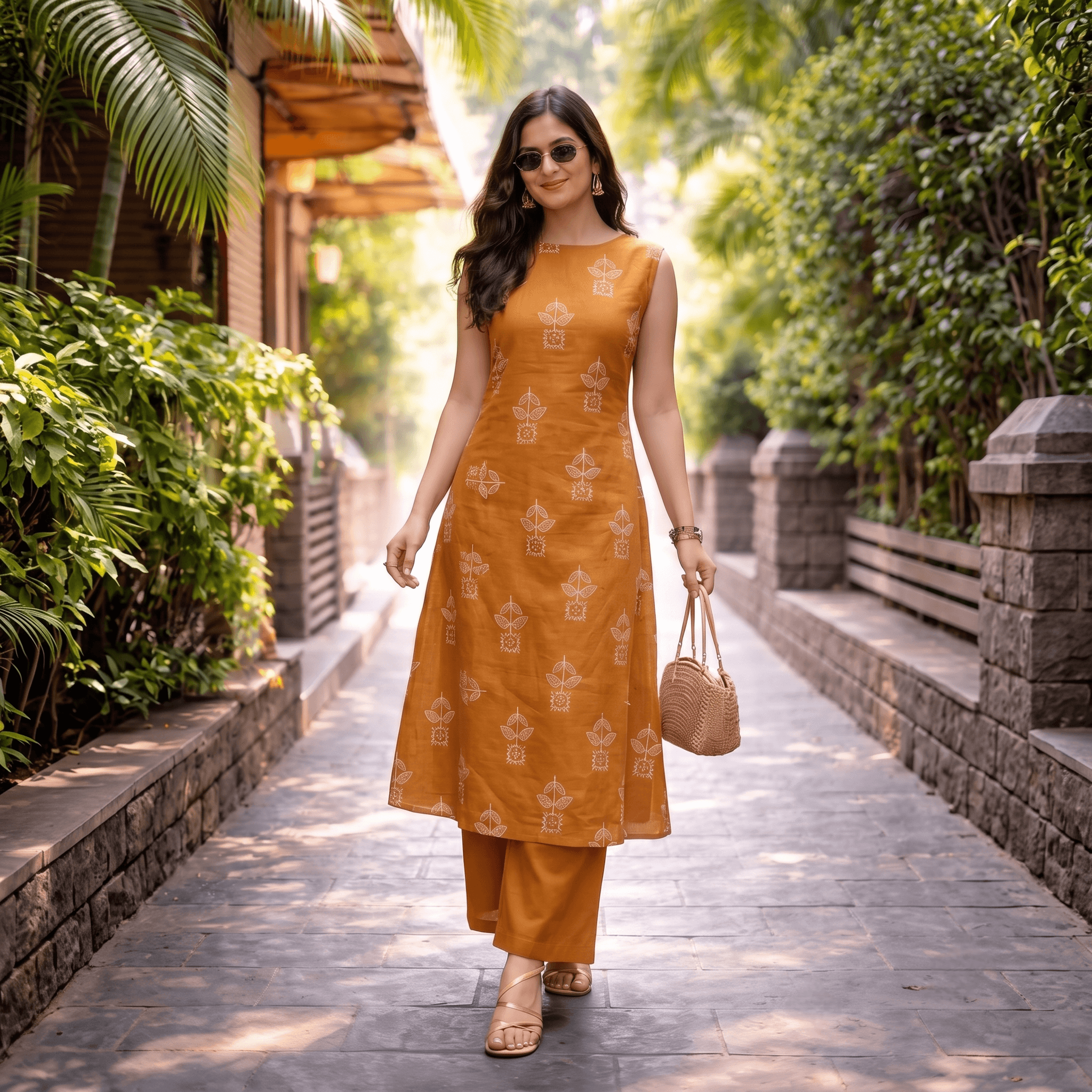 Sleeveless Rust Orange A-Line Kurti